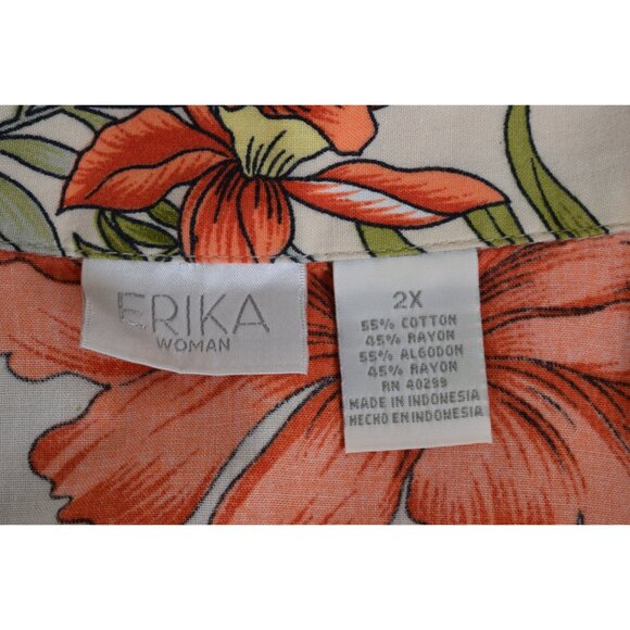 Plus Size Vintage Floral 90s Button Down Cotton/Rayon‎ Shirt size 2X - Picture 7 of 10